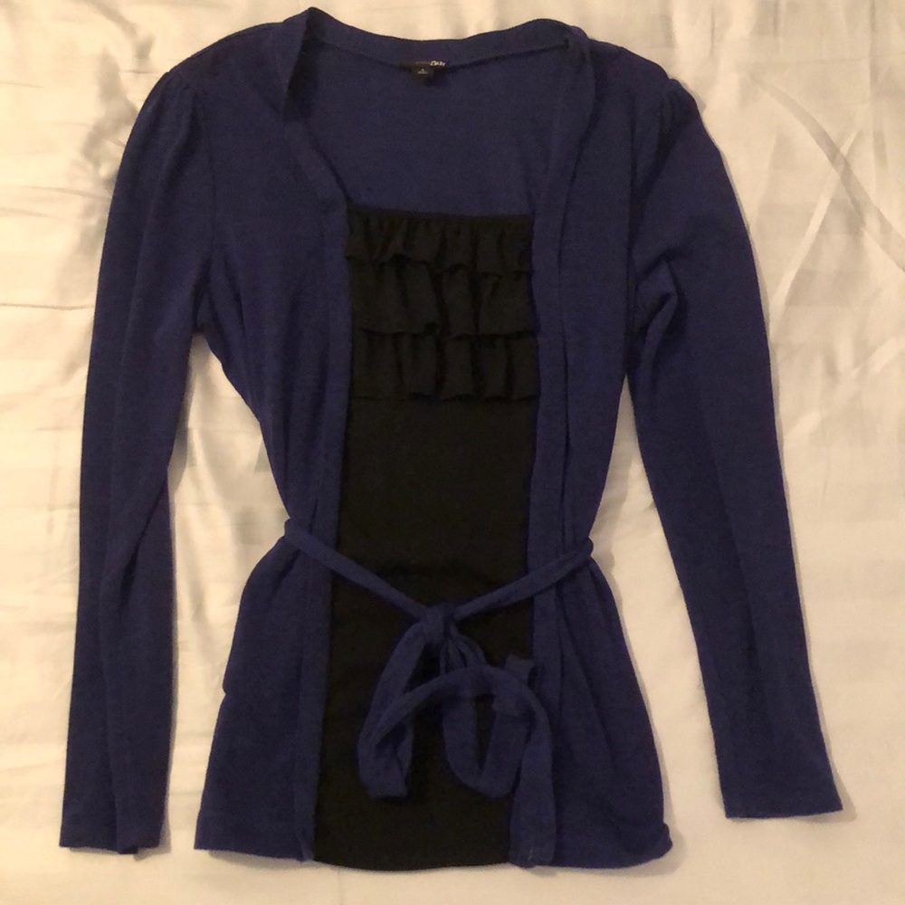 Blue & Black Tie Front Sweater
